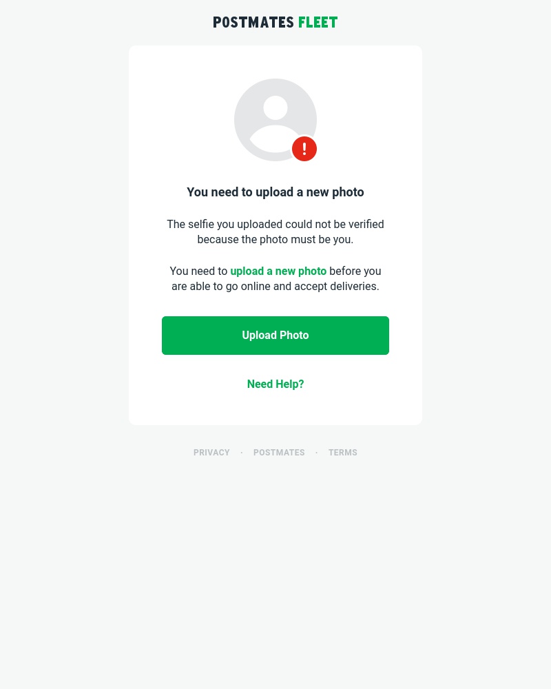Postmates - Signup Update: You need to upload a new photo