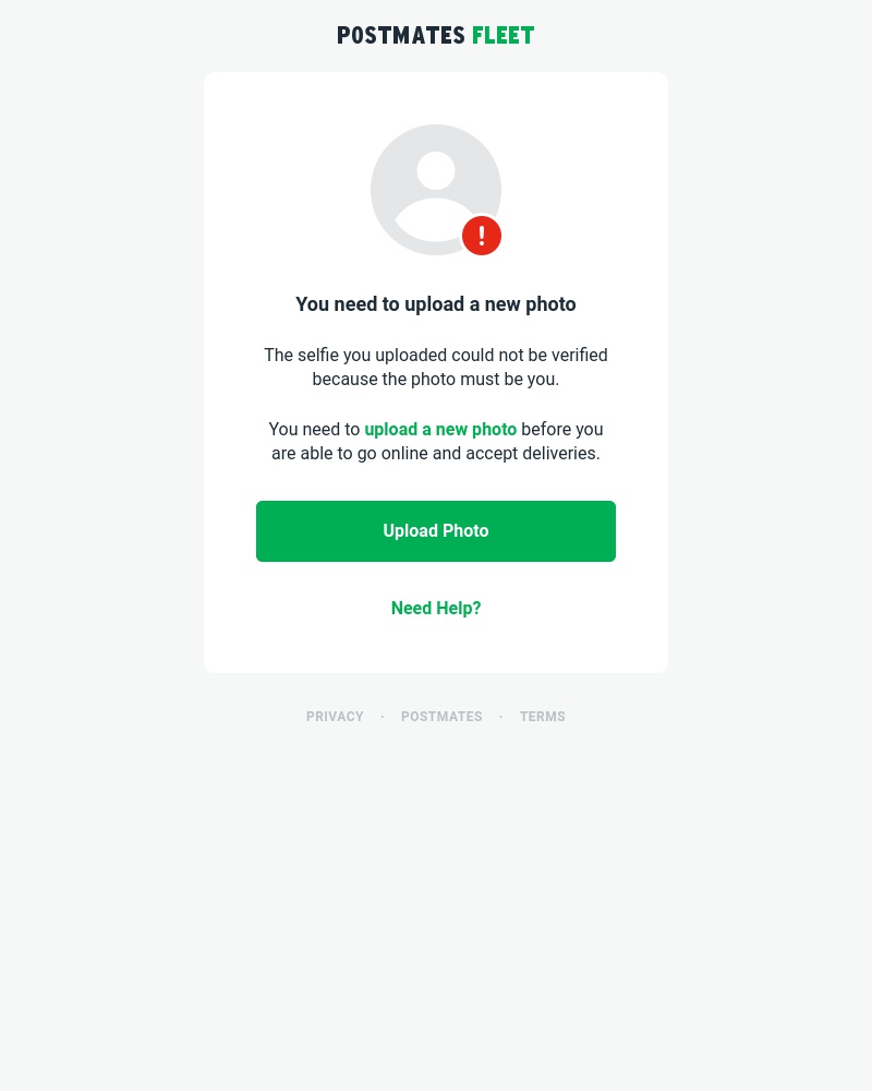Postmates - Signup Update: You need to upload a new photo