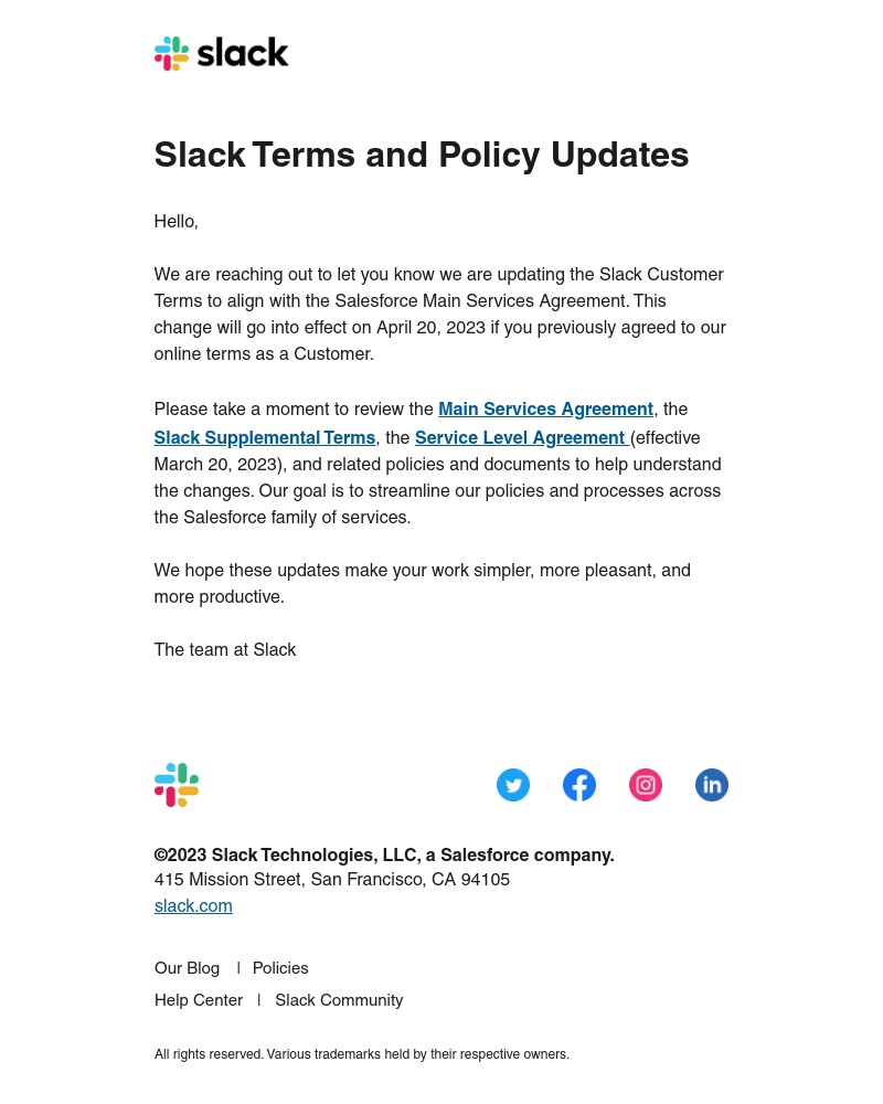 Slack - Slack Terms and Policy Updates