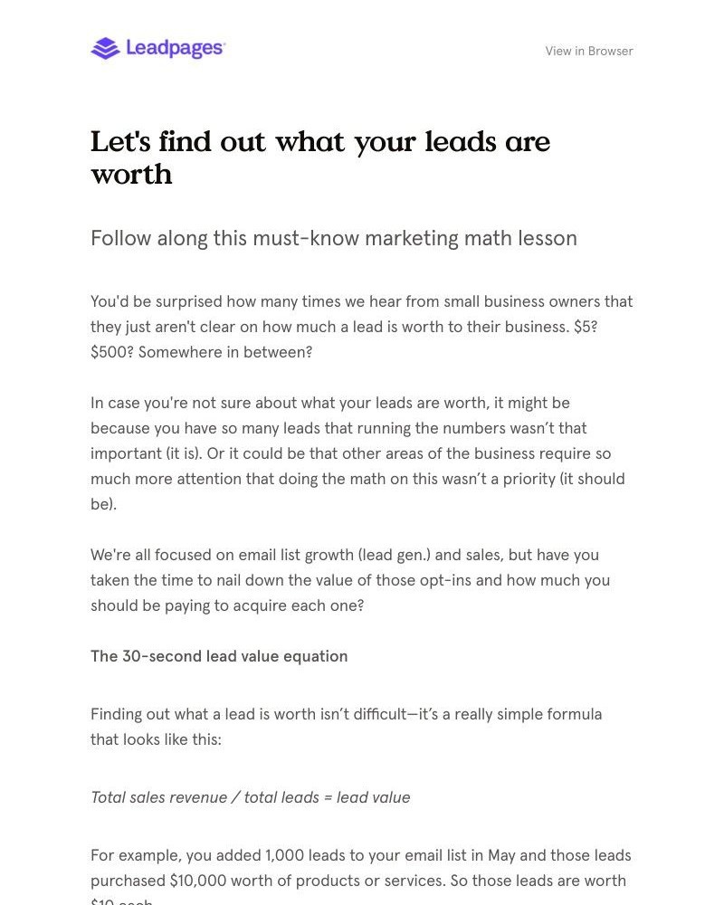 Leadpages - So, your leads are worth....what?