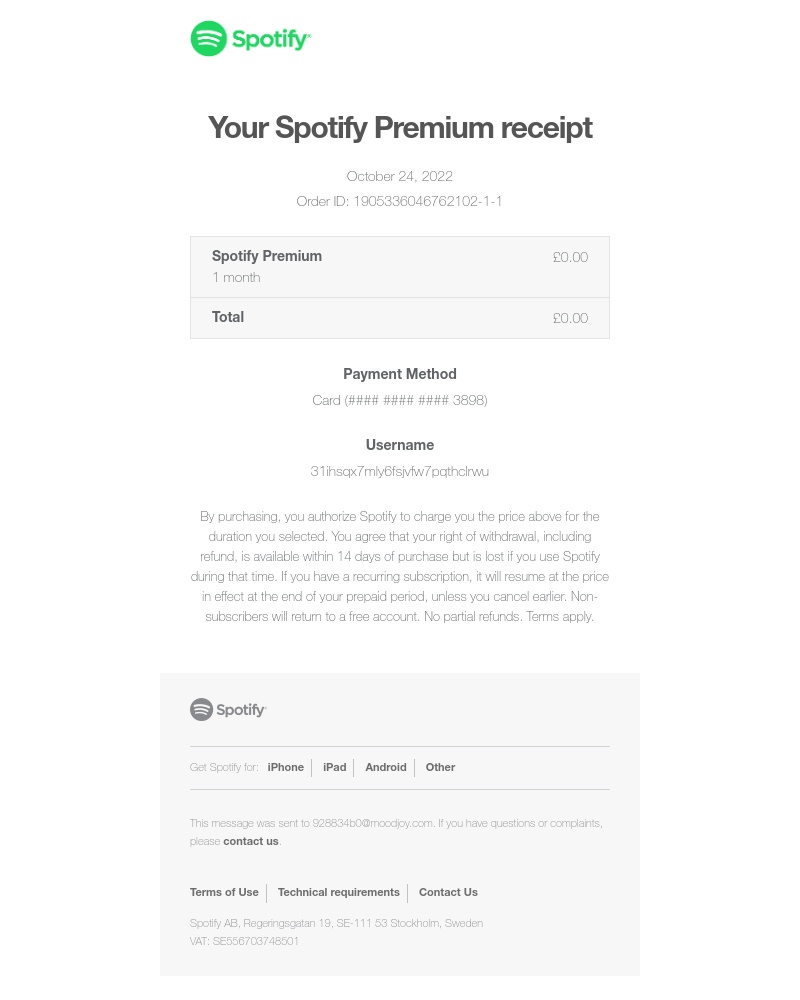 Spotify - Spotify Receipt