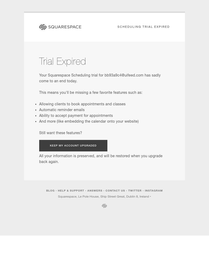 Squarespace Scheduling - Squarespace Scheduling expired today