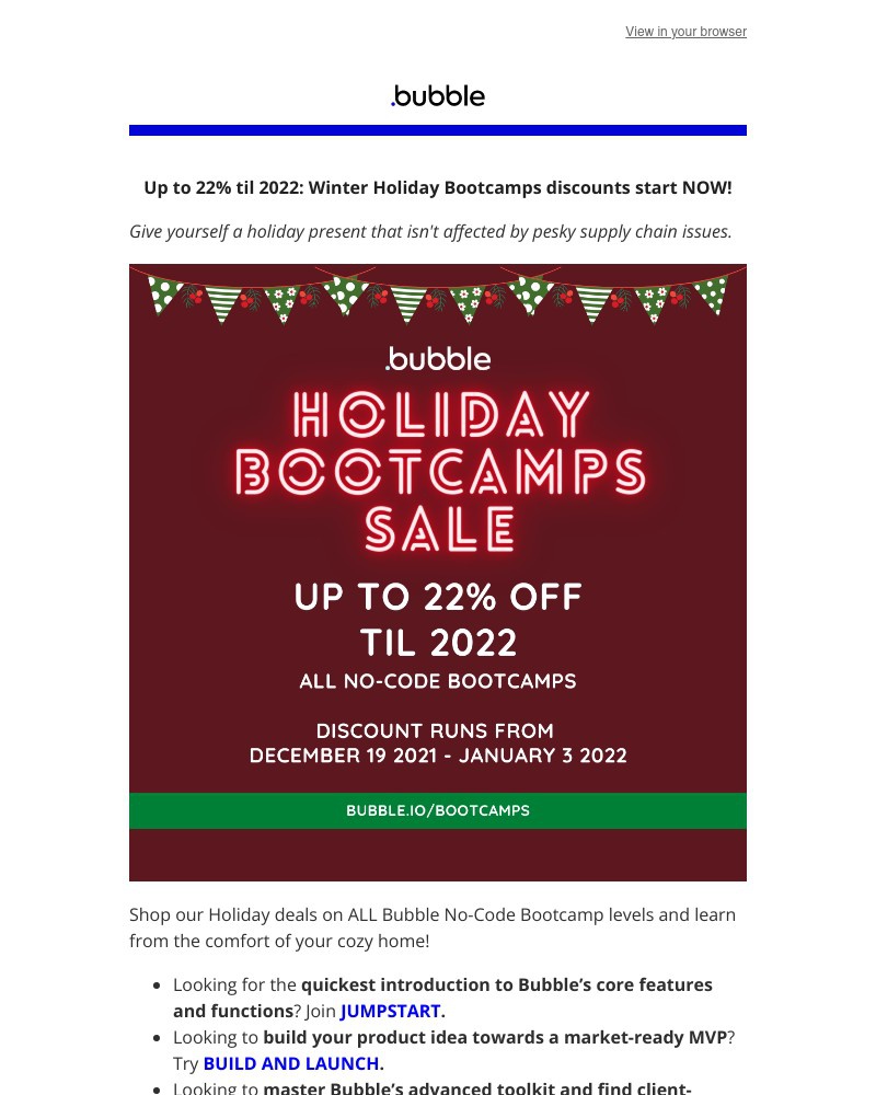 Bubble - STARTS NOW: 22% off Bootcamps until 2022