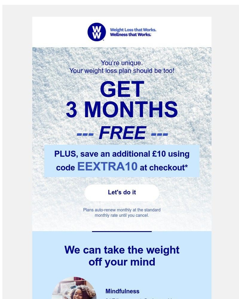 WW (Weight Watchers) - Step into wellness with 3 months free and an EXTRA £ 10 off!