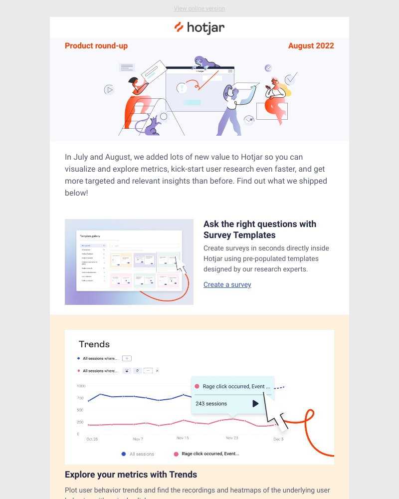 Hotjar - Survey templates, Trends, Heatmaps improvements, and more!