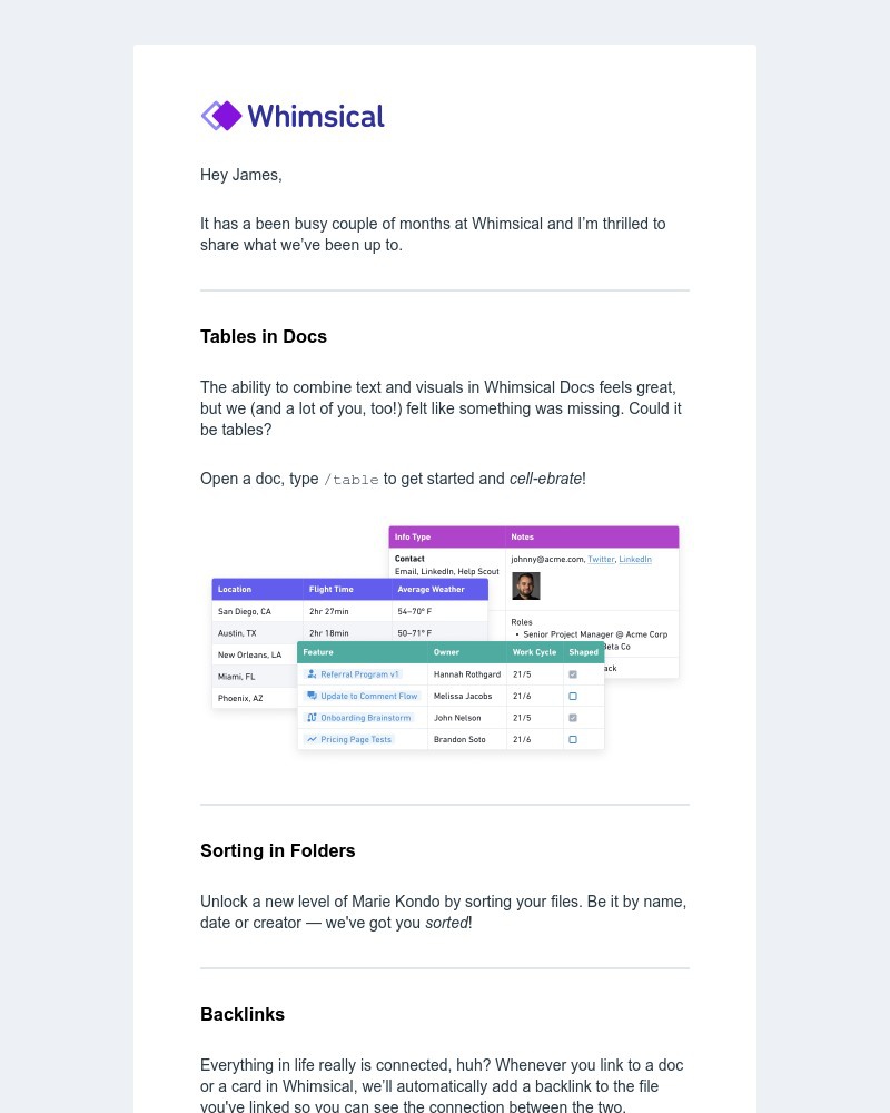 Whimsical - Tables, Backlinks, and Funding