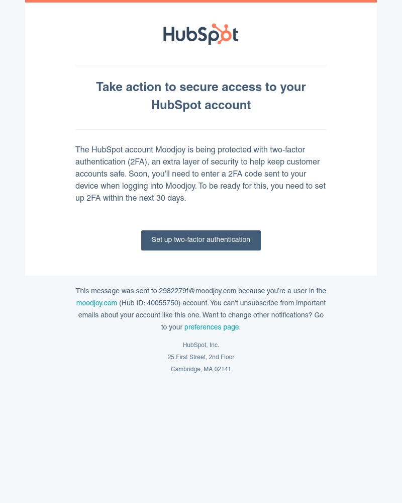 HubSpot CRM - Take action to secure access to your HubSpot account