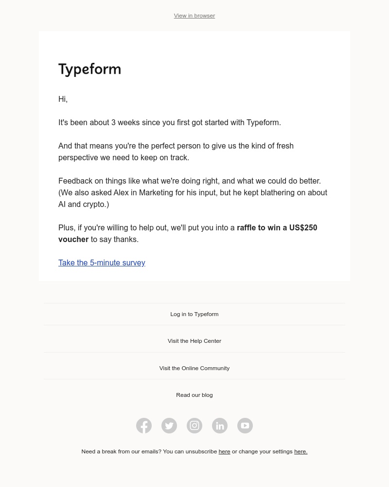 Typeform - Take this survey for a chance to win a $250 voucher