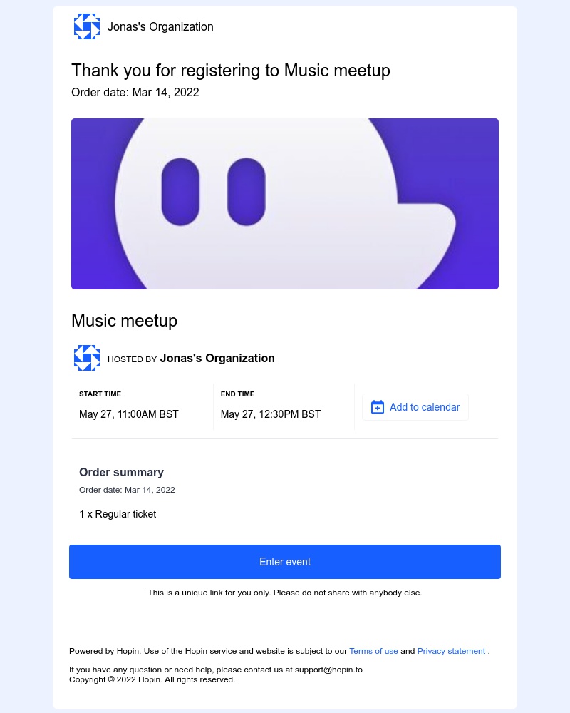 Hopin - Thank you for registering to Music meetup