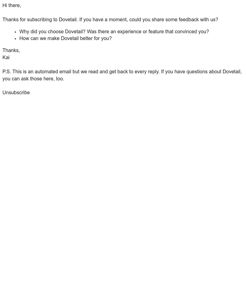 Dovetail - Thanks and quick feedback