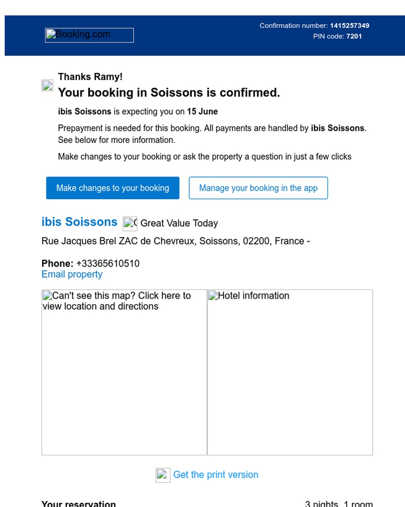 Booking.com - 🛄 Thanks! Your booking is confirmed at ibis Soissons