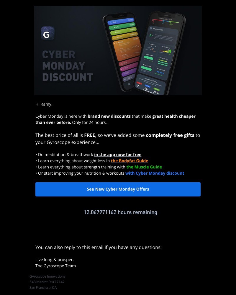 Gyroscope - The Biggest Sale Ends Today! New Cyber Monday deals for you Ramy… ✨