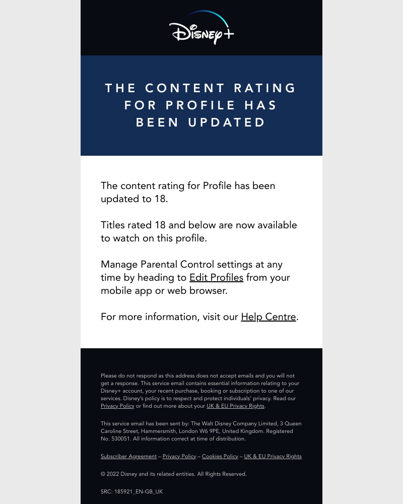 Disney+ - The content rating for Profile has been updated