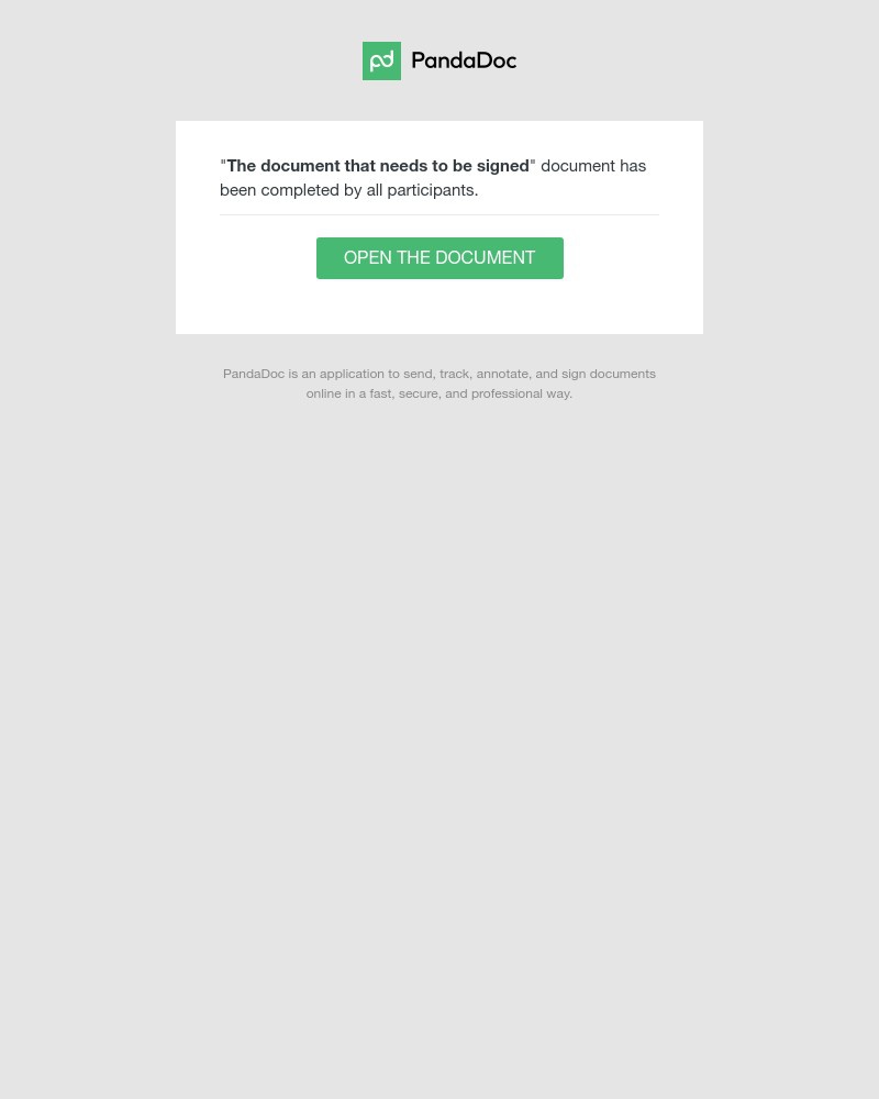 PandaDoc - "The document that needs to be signed" document has been completed by all participants