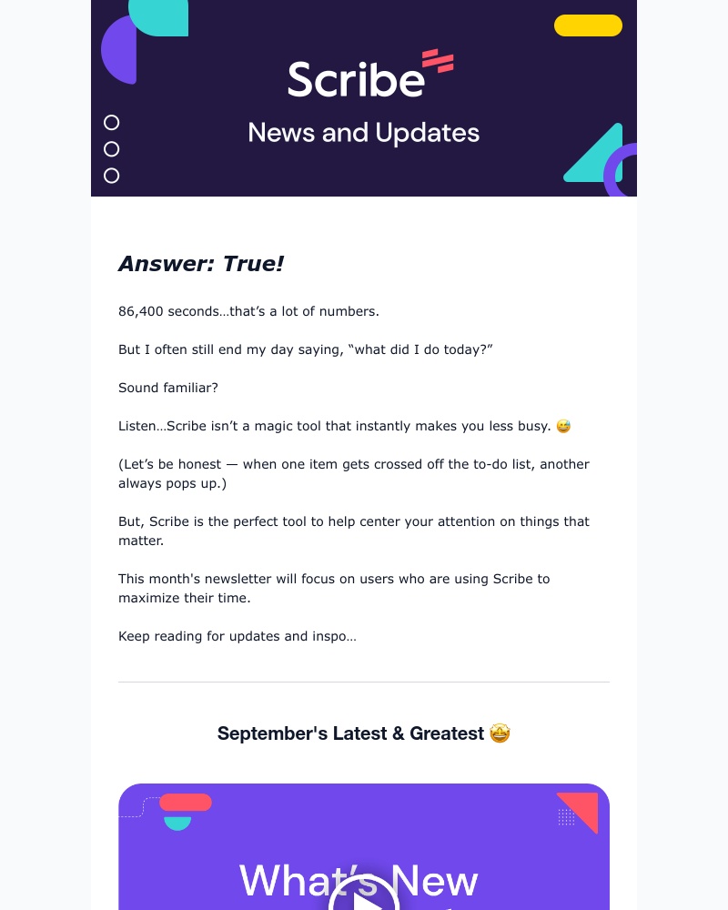 Scribe - There are 86,400 seconds in a day. True or False?