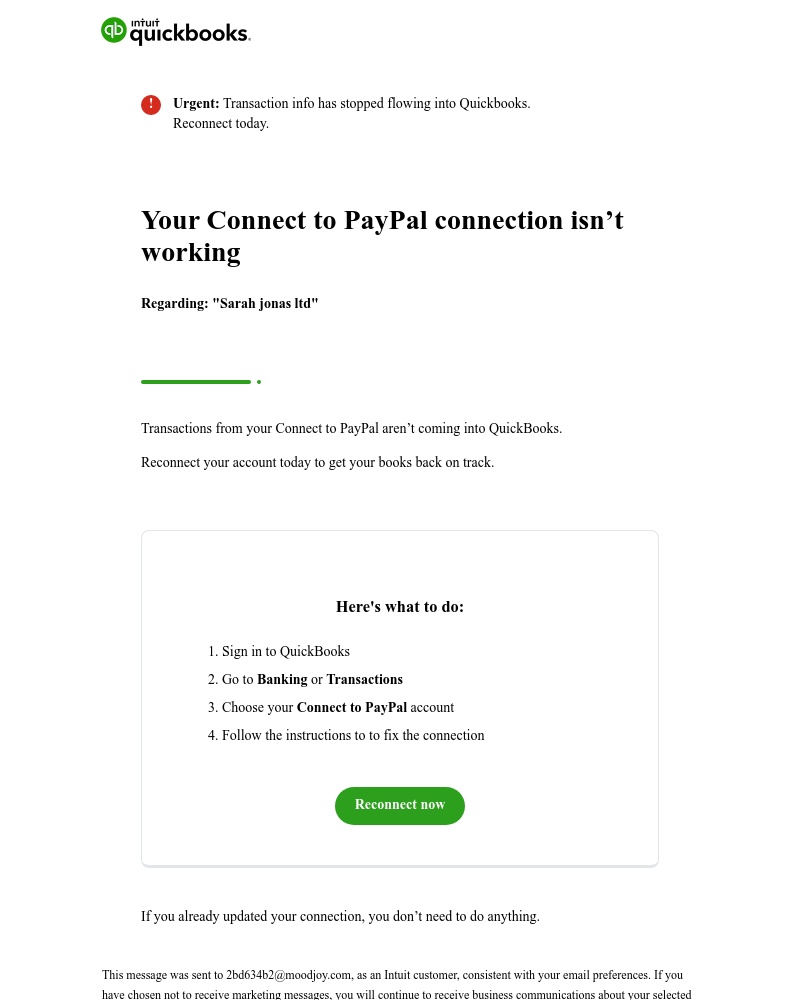 QuickBooks - There's a problem with your bank connection