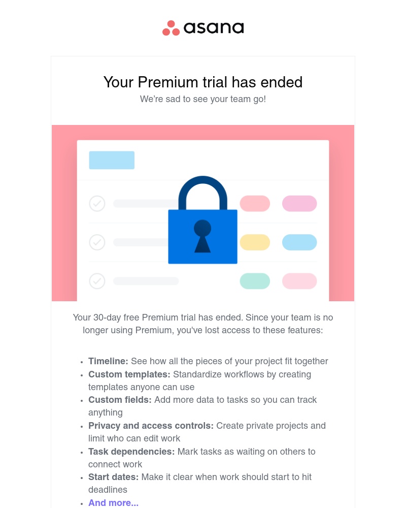 Asana - These Premium features have been removed from your team