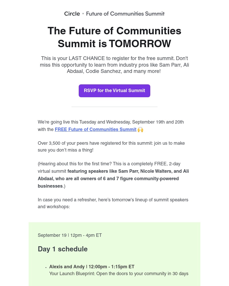 Circle - ⏳ TIME IS RUNNING OUT! Register for the Future of Communities Summit now!