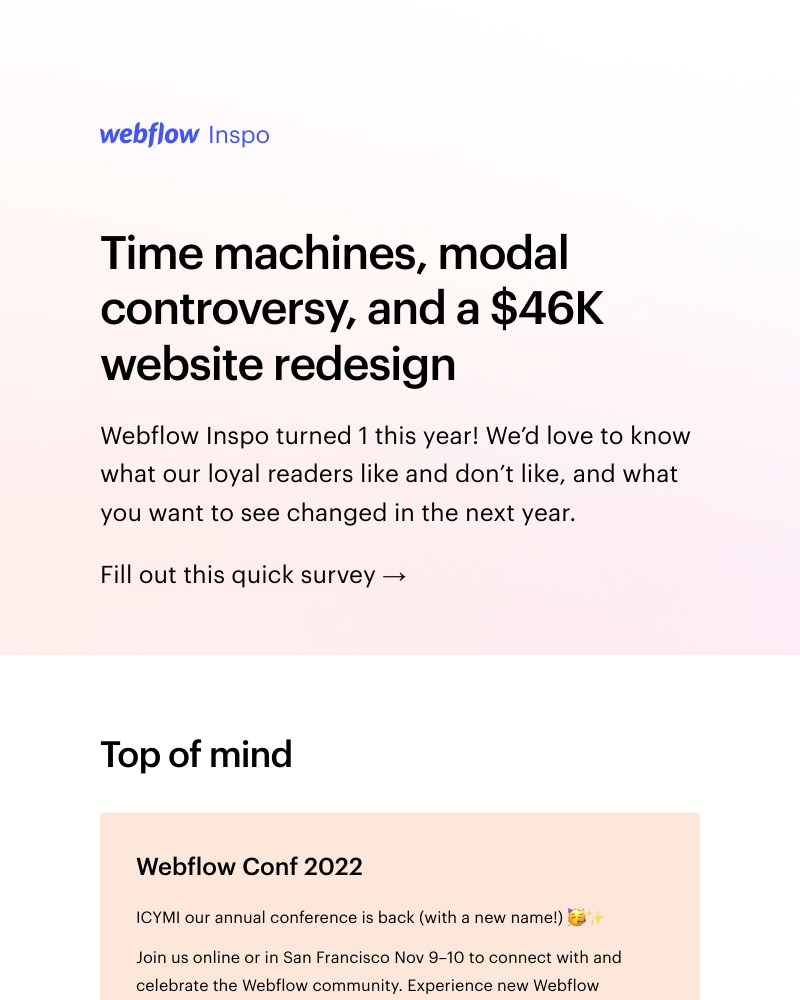 Webflow - Time machines, modal controversy, and a $46K website redesign πΈ
