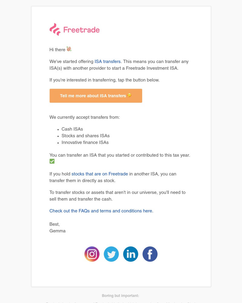 Freetrade - Transfer an ISA to Freetrade