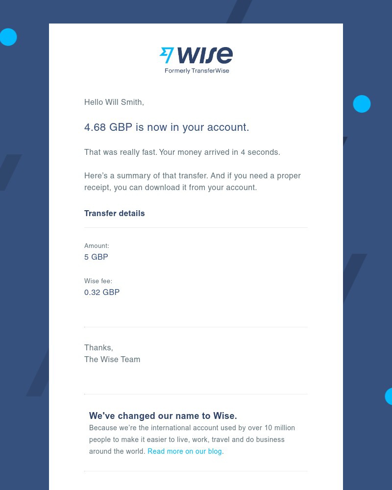 Wise - Transfer sent (#224220891)