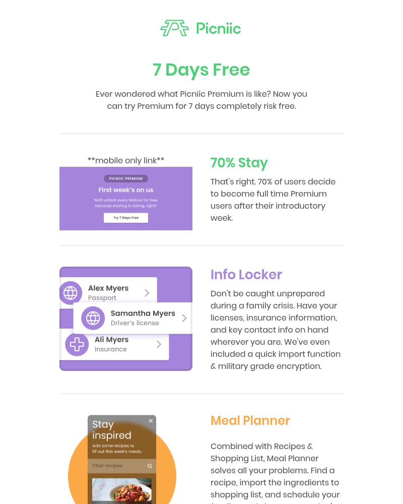 Picniic - Try Picniic Premium For Free - 7 days completely risk-free