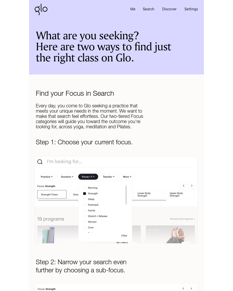 Glo - Two great ways to find a class on Glo