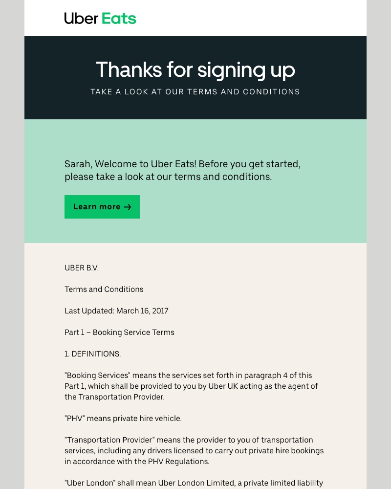 Uber Eats - Uber Eats terms and conditions