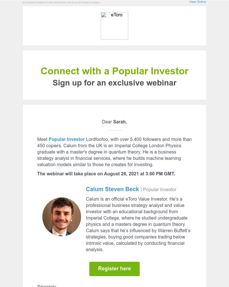 eToro - Uifeed, you are invited to an eToro webinar with Popular Investor Lordfoofoo