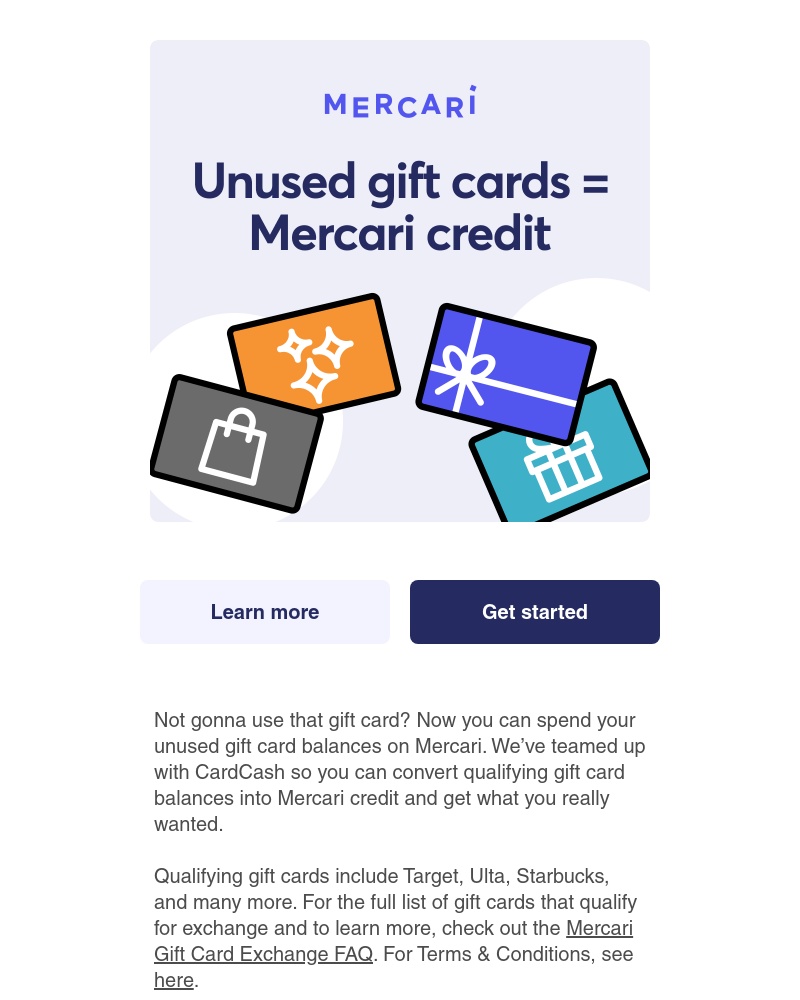 Mercari - Unused gift cards? Put them to work on Mercari