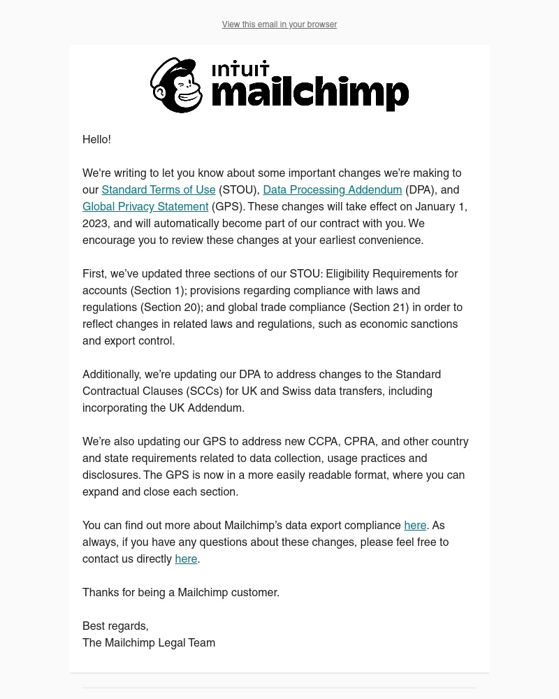 Mailchimp - Upcoming changes to our legal policies