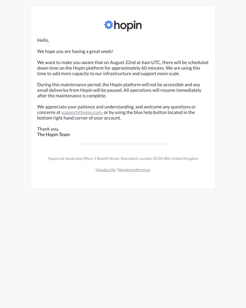 Hopin - Upcoming Maintenance on Hopin