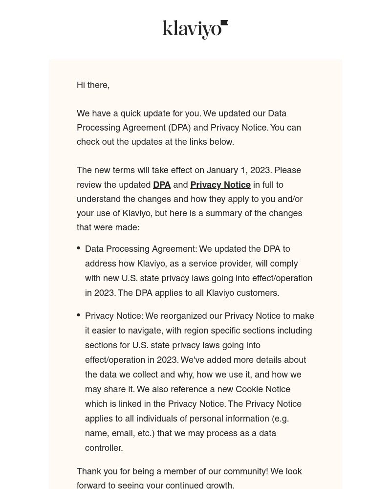 Klaviyo - Updates to our Data Processing Agreement and Privacy Notice