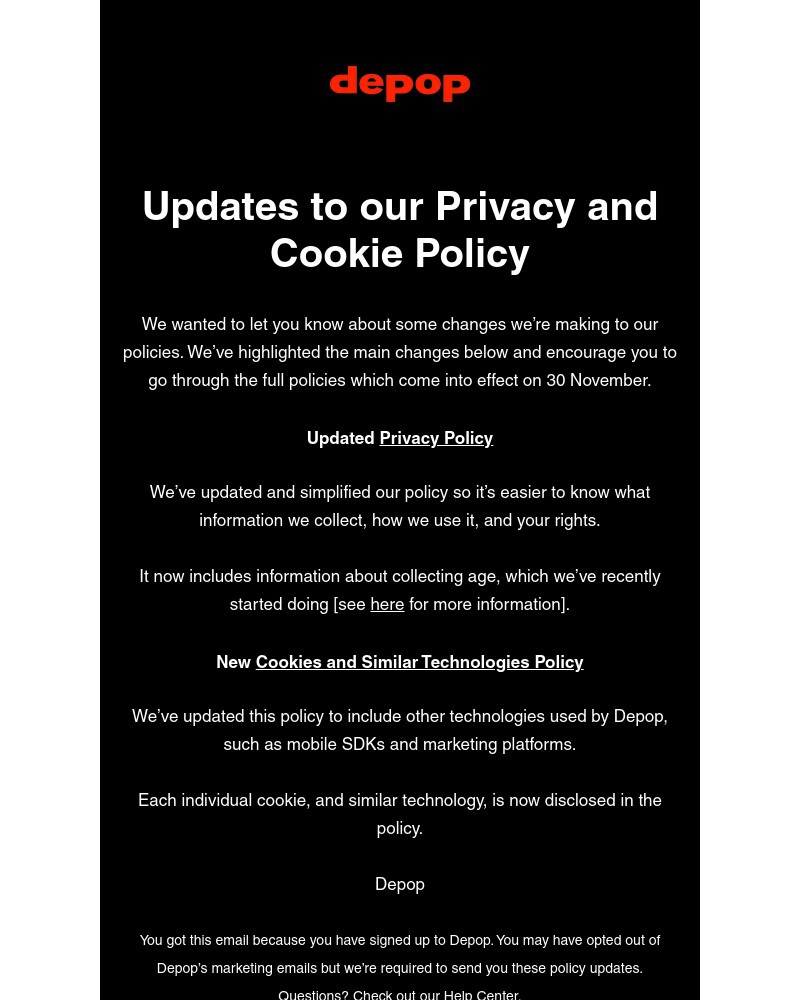 Depop - Updates to our Privacy and Cookie Policy