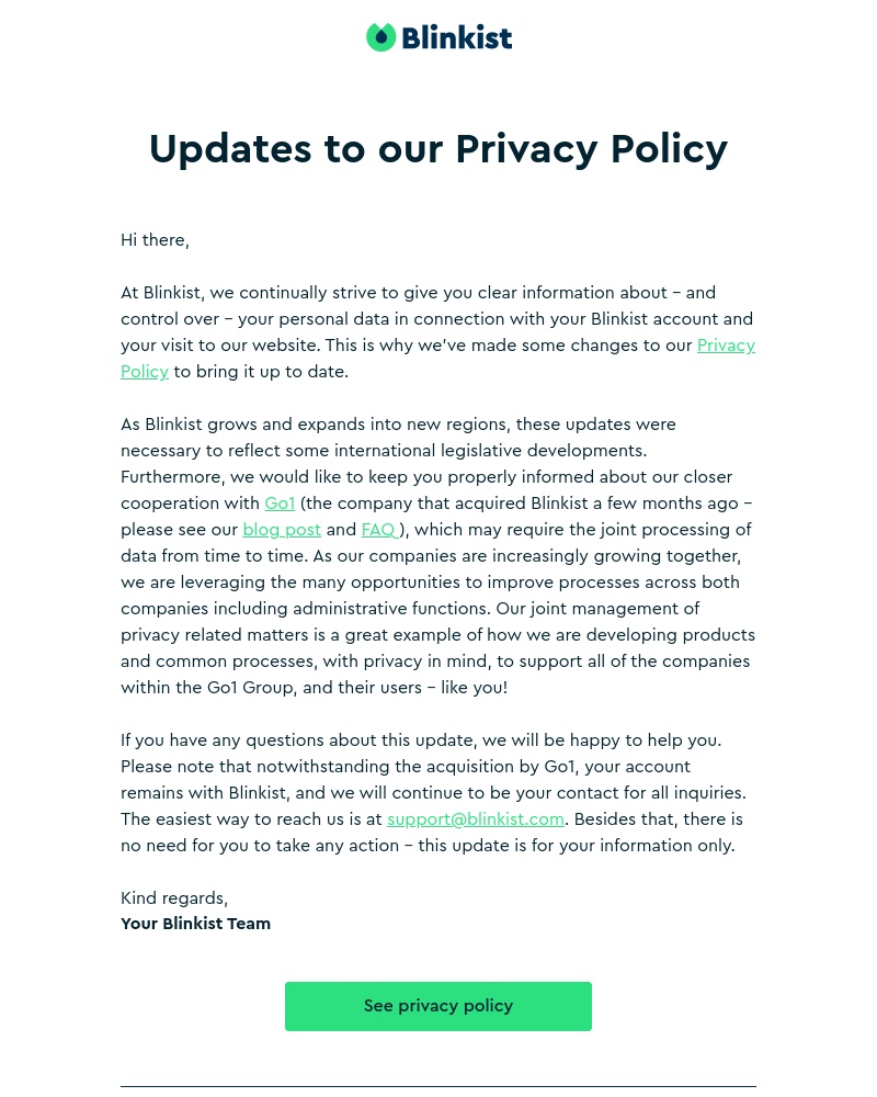Blinkist - Updates to our Privacy Policy