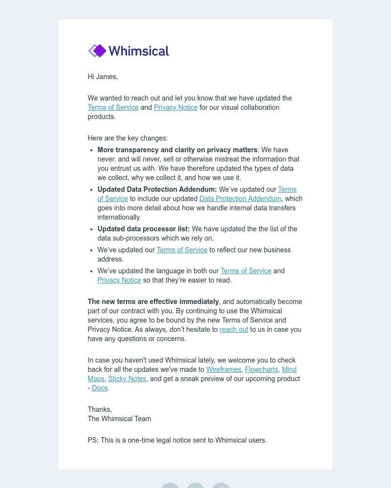 Whimsical - Updates to our Terms of Service and Privacy Notice