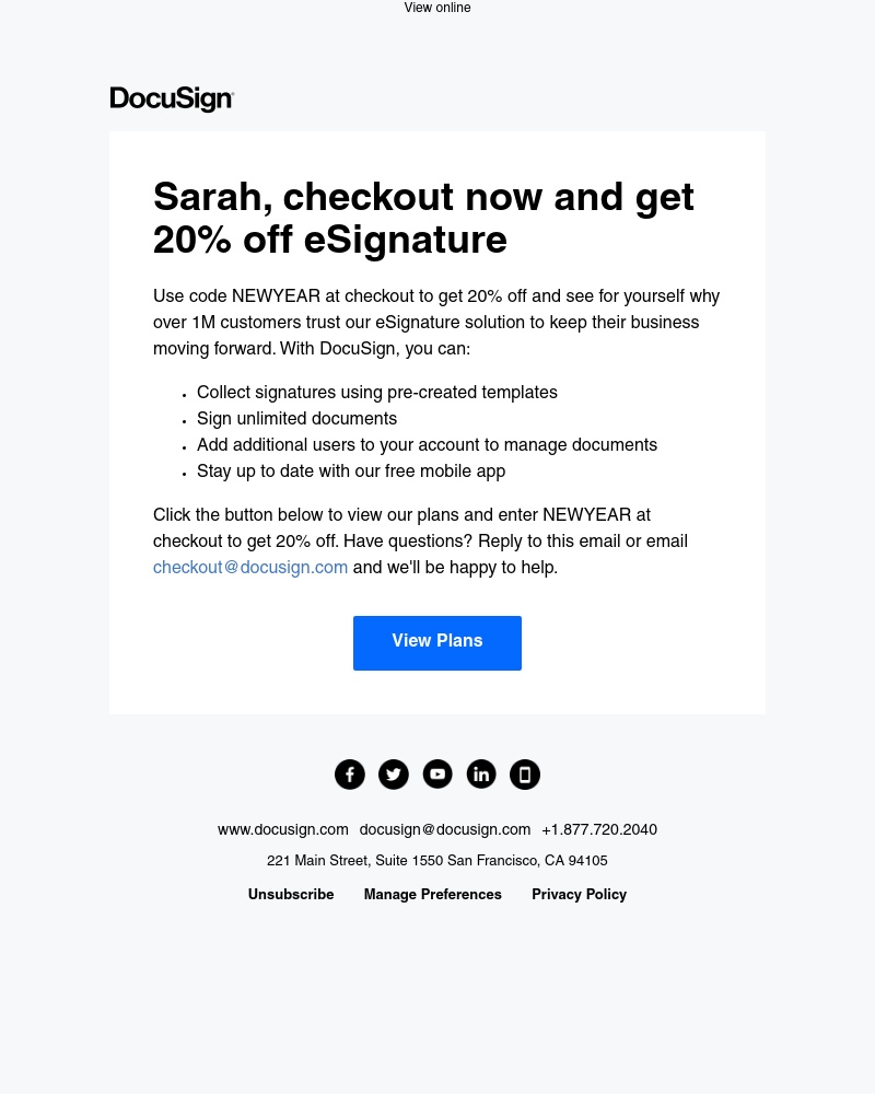 Docusign - Use code NEWYEAR at checkout and get 20% off eSignature today