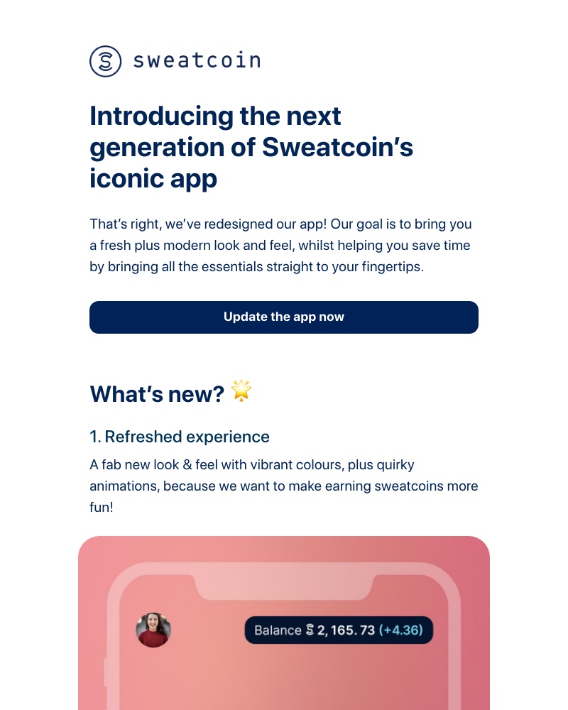 Sweatcoin - Userflow, the secretβs out β the new Sweatcoin app is here!