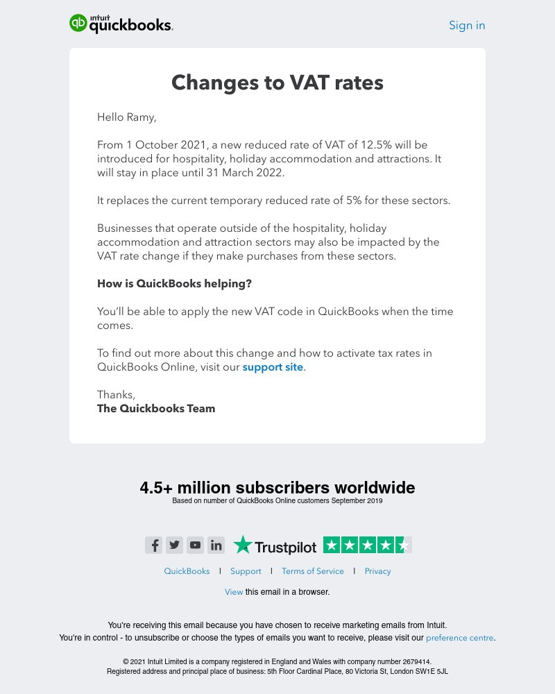 QuickBooks - VAT rates are changing. QuickBooks will be ready.