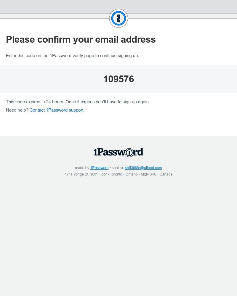 1Password - Verification code: 109576
