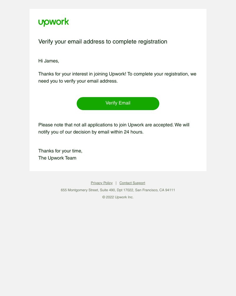 Upwork - Verify your email address