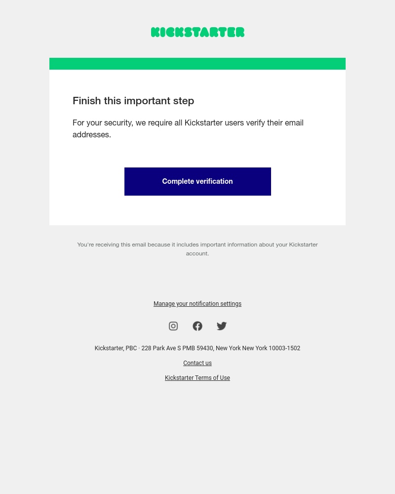 Kickstarter - Verify your email address
