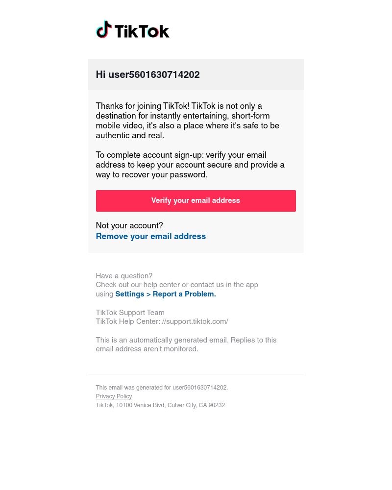 TikTok - Verify your email address with TikTok