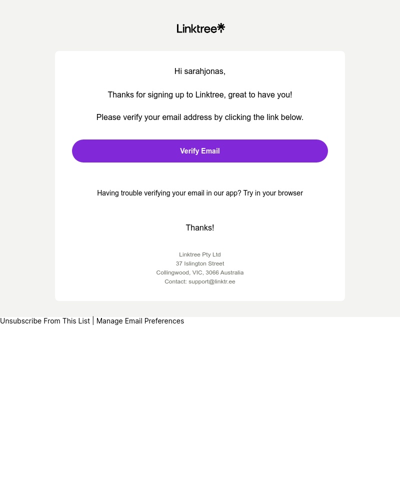 Linktree - Verify your email to activate your Linktree