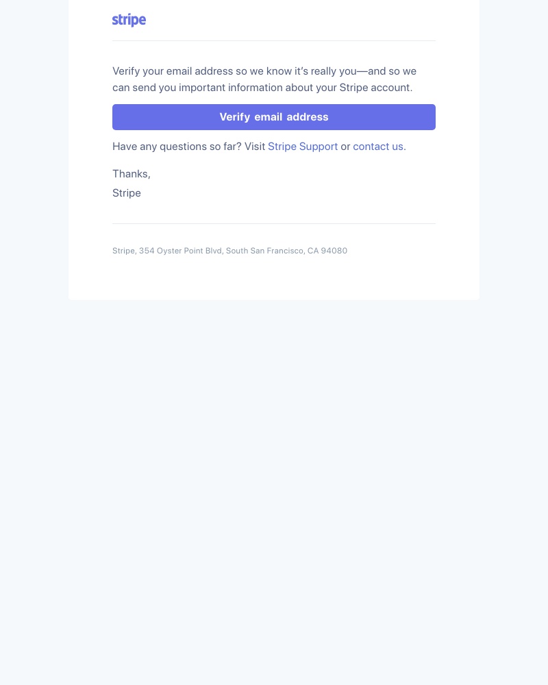 Stripe - Verify your email to start using Stripe