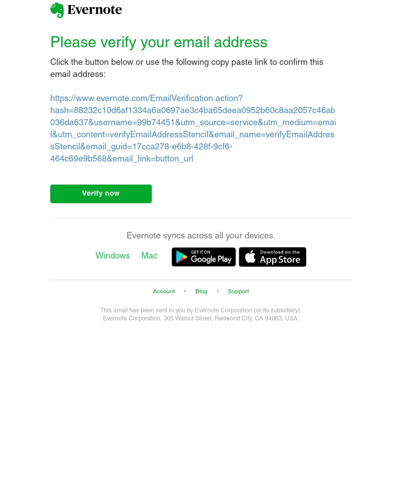 Evernote - Verify your Evernote email address
