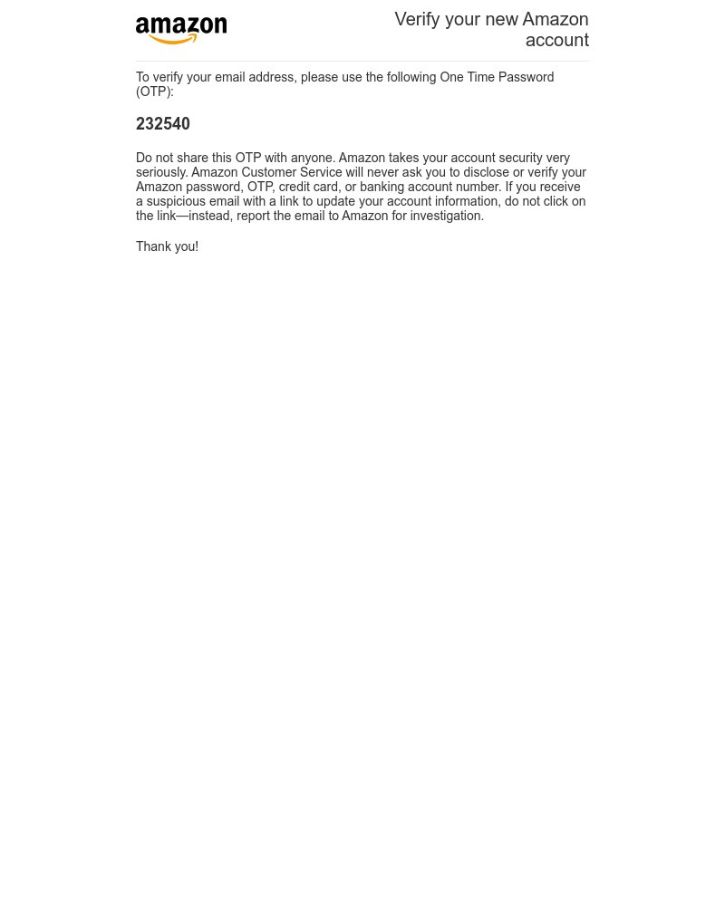 Amazon - Verify your new Amazon account