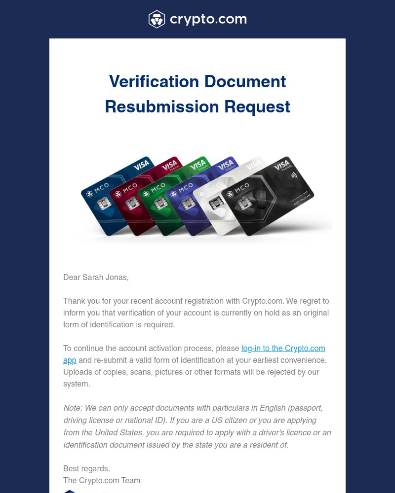 Crypto.com - Wallet App verification is incomplete