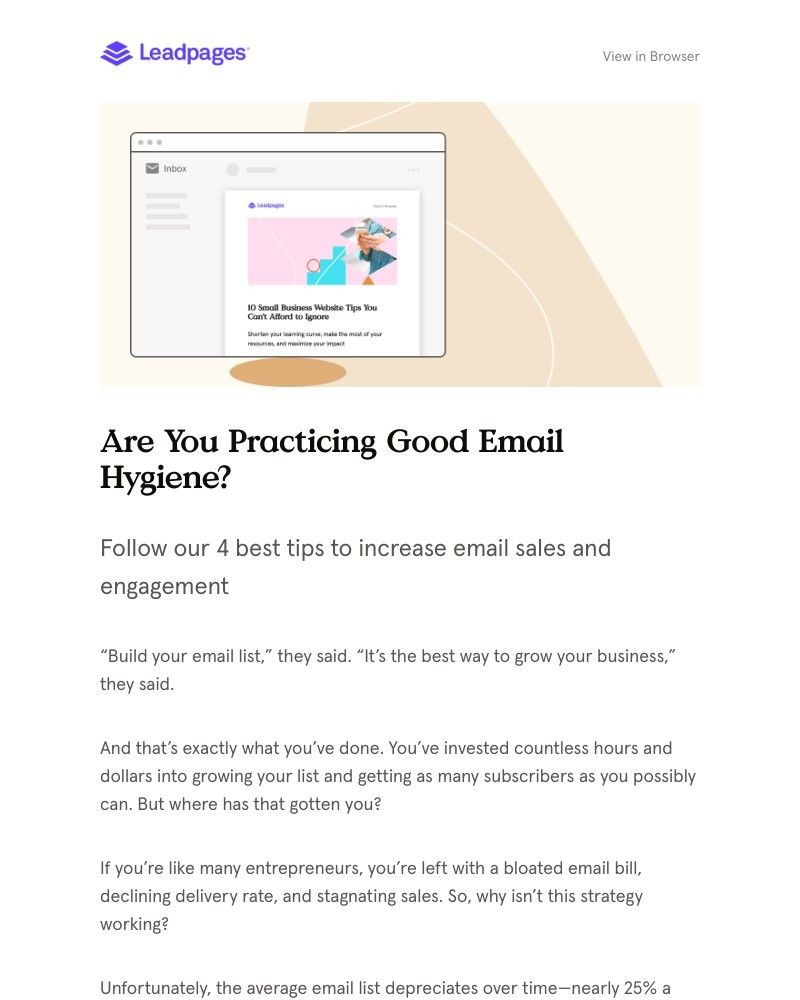 Leadpages - Want a better email ROI? Good email hygiene is the key