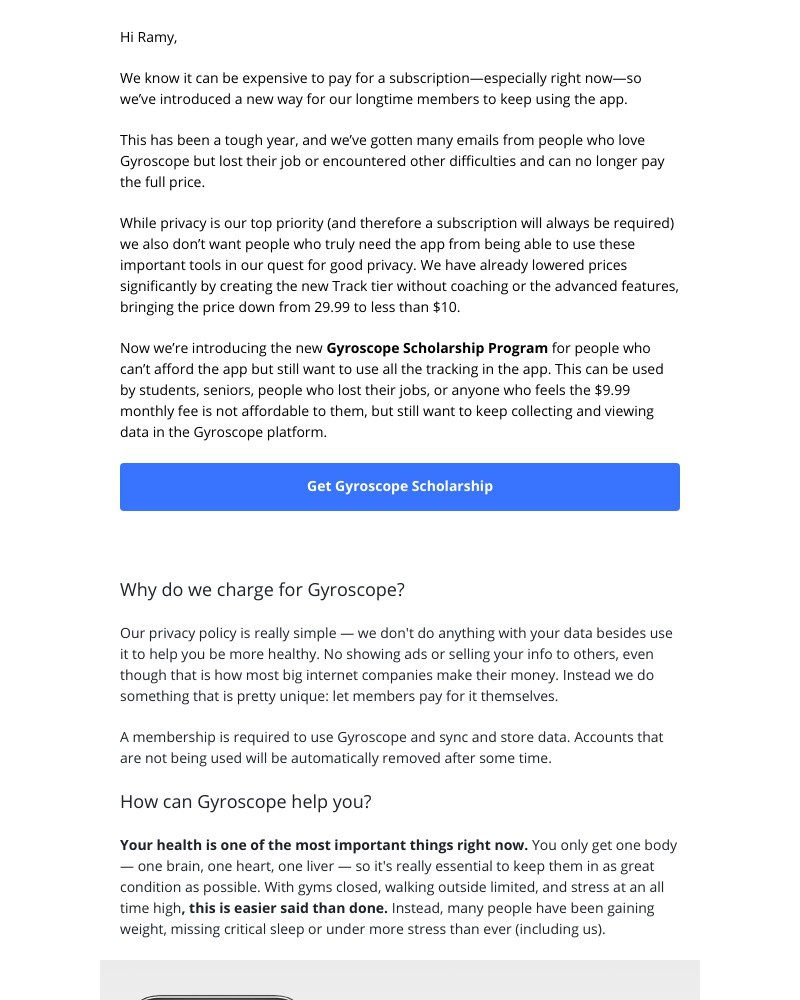 Gyroscope - Want to keep using the app Ramy but just can’t afford the cost?